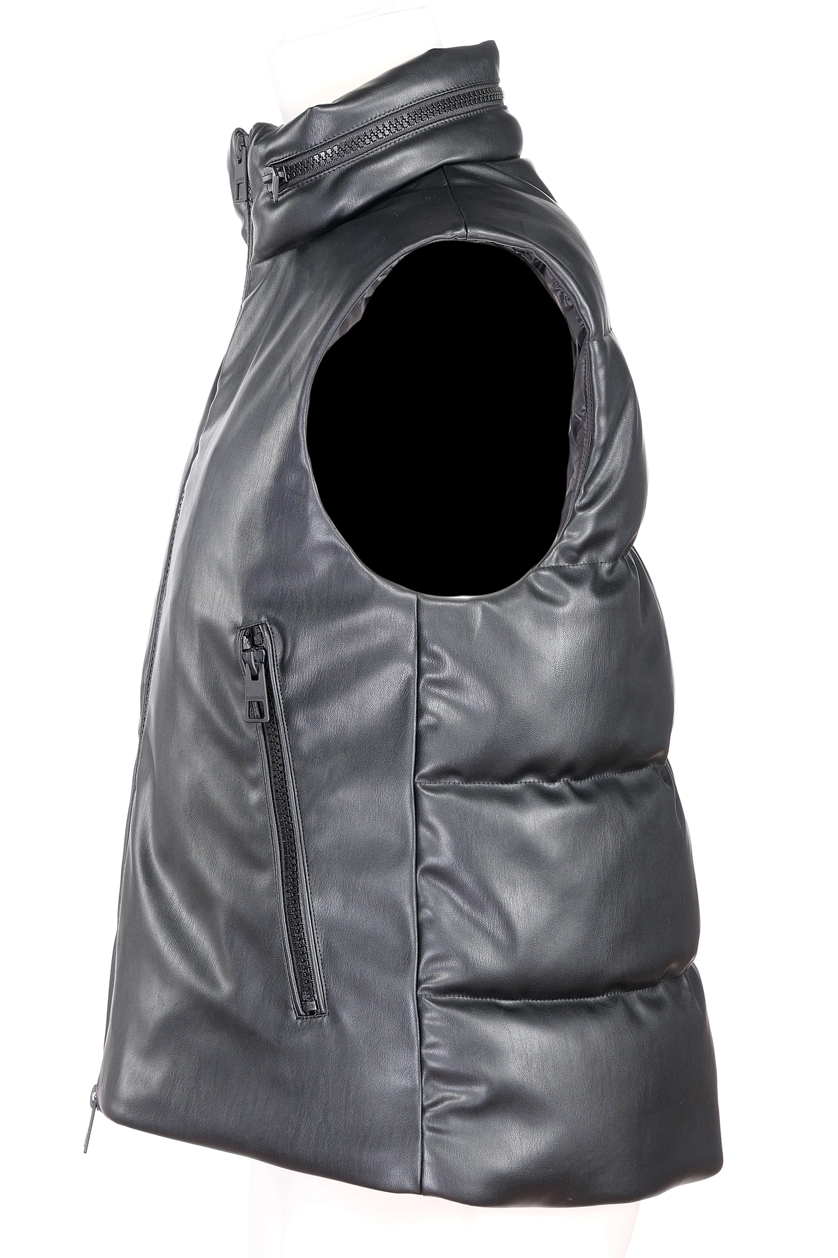 POWIS recycled vegan leather black sleeveless puffer jacket