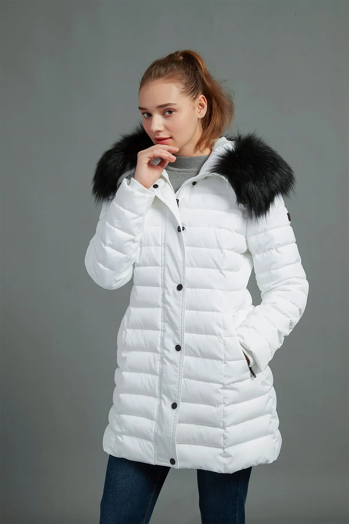 Puffer Coat & Jacket with Big Removable faux fur hood