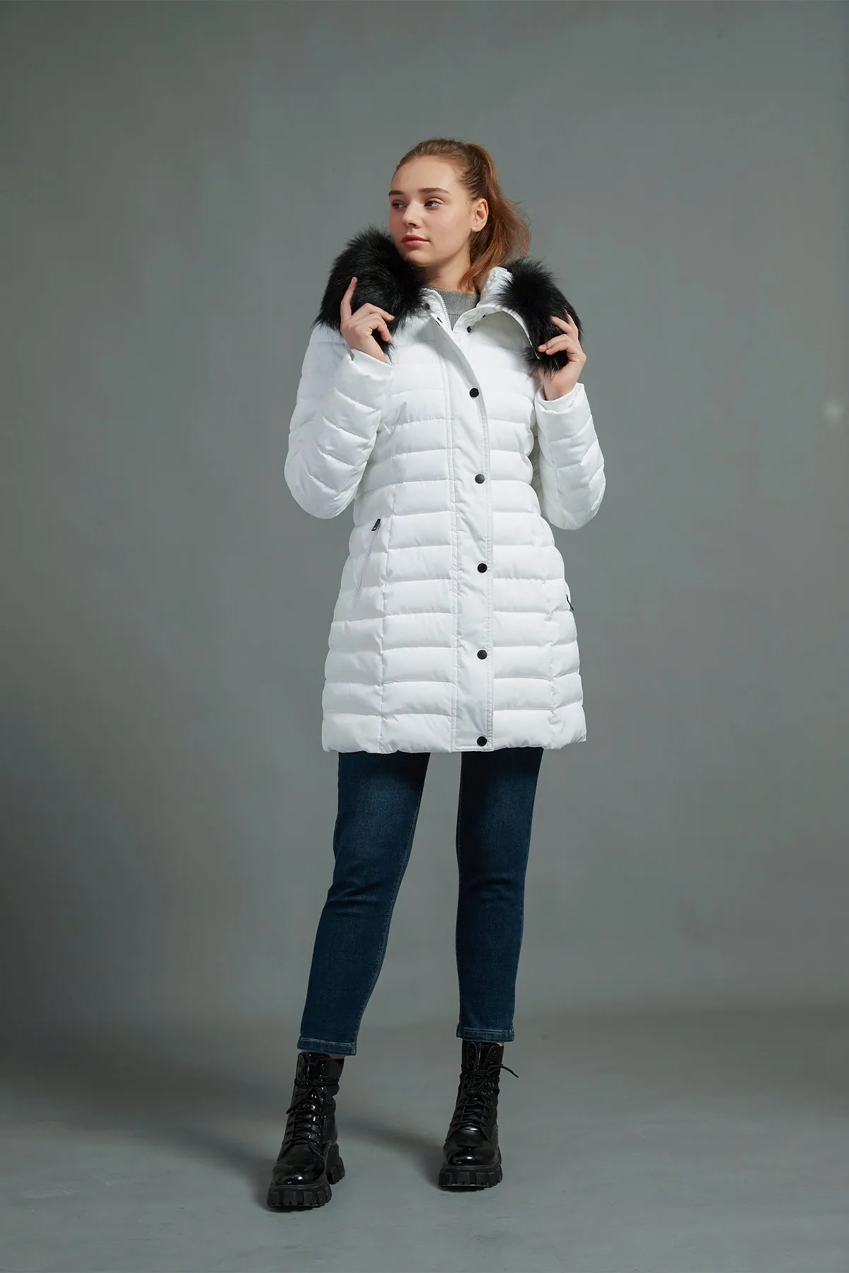 Puffer Coat & Jacket with Big Removable faux fur hood