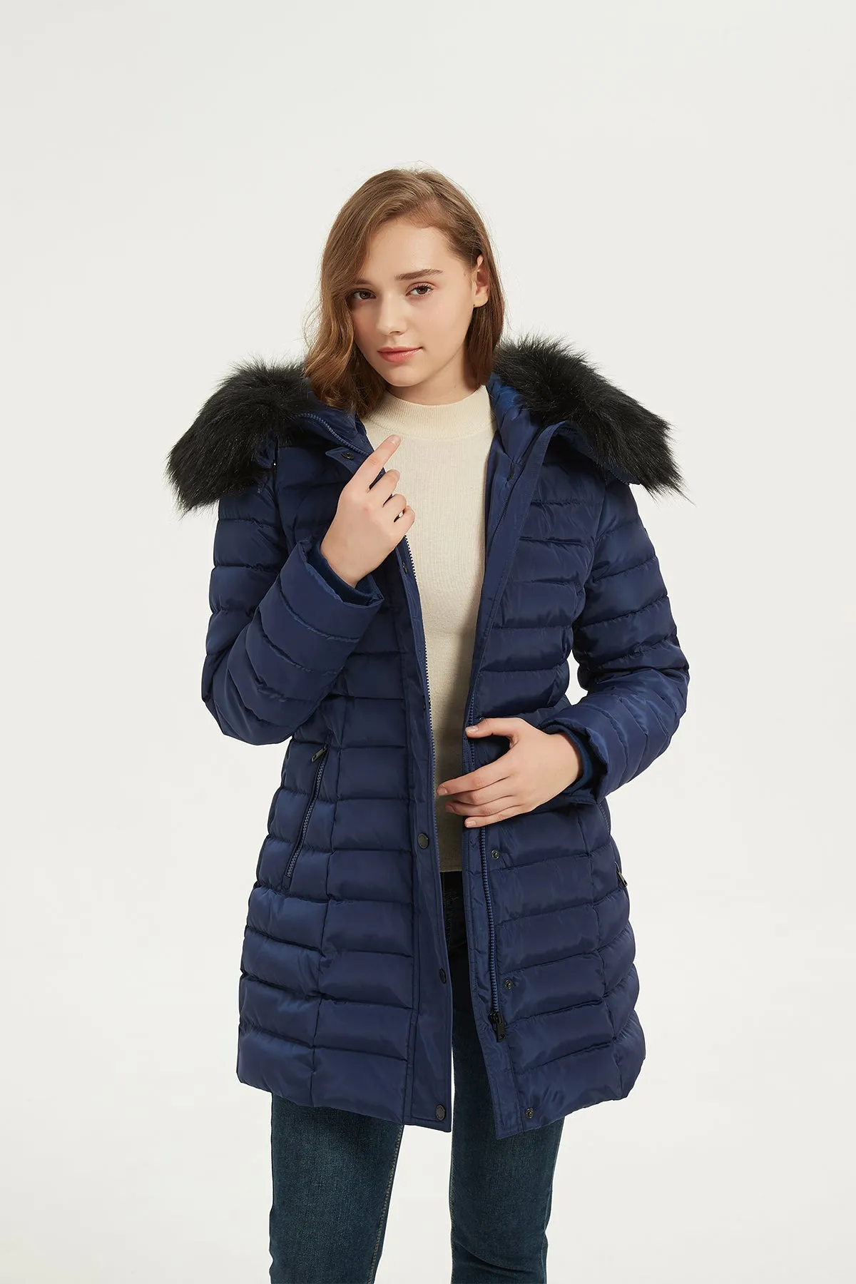 Puffer Coat & Jacket with Big Removable faux fur hood