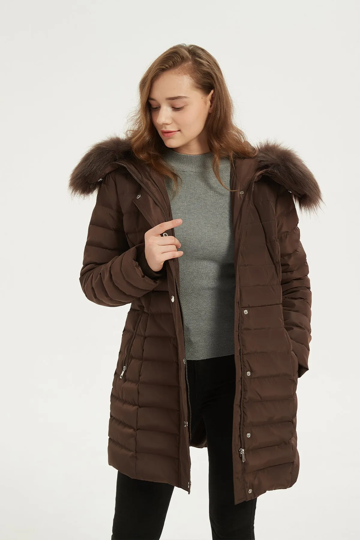 Puffer Coat & Jacket with Big Removable faux fur hood