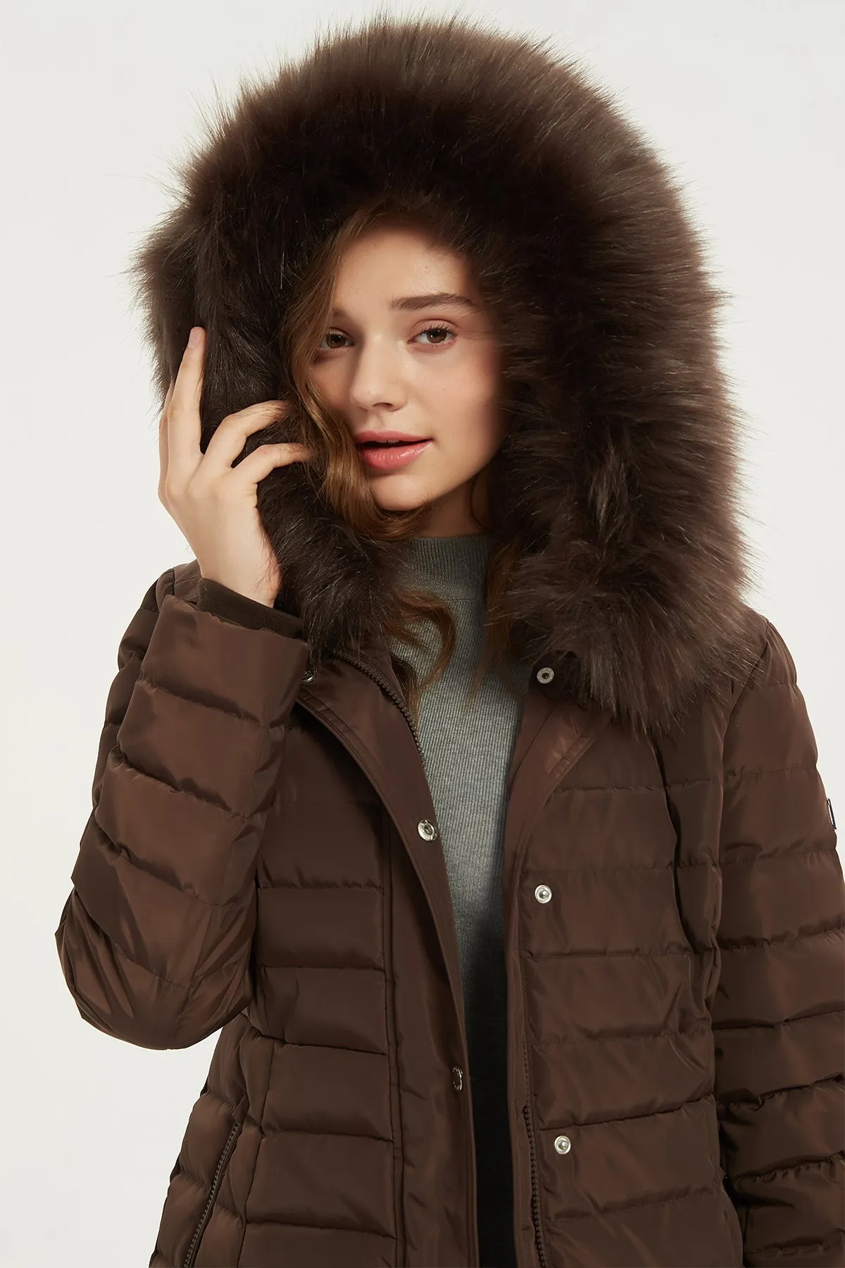 Puffer Coat & Jacket with Big Removable faux fur hood