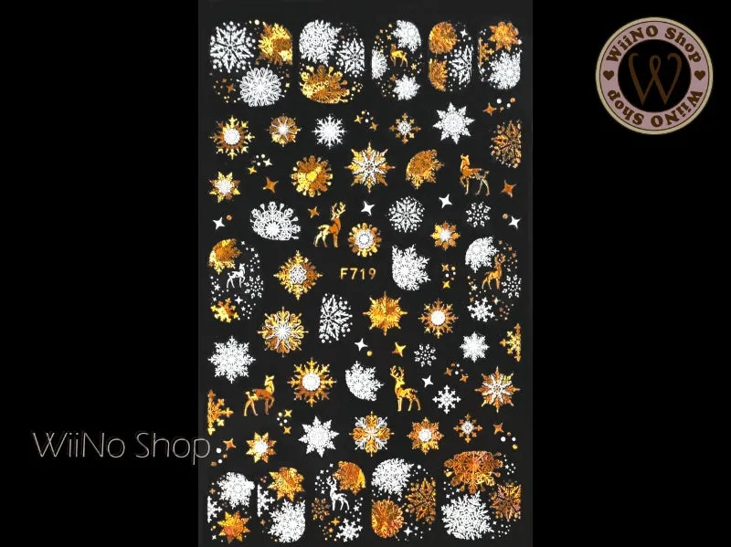 Reindeer Snowflake Gold Holographic Adhesive Nail Art Sticker - 1 pc (F719-GH)