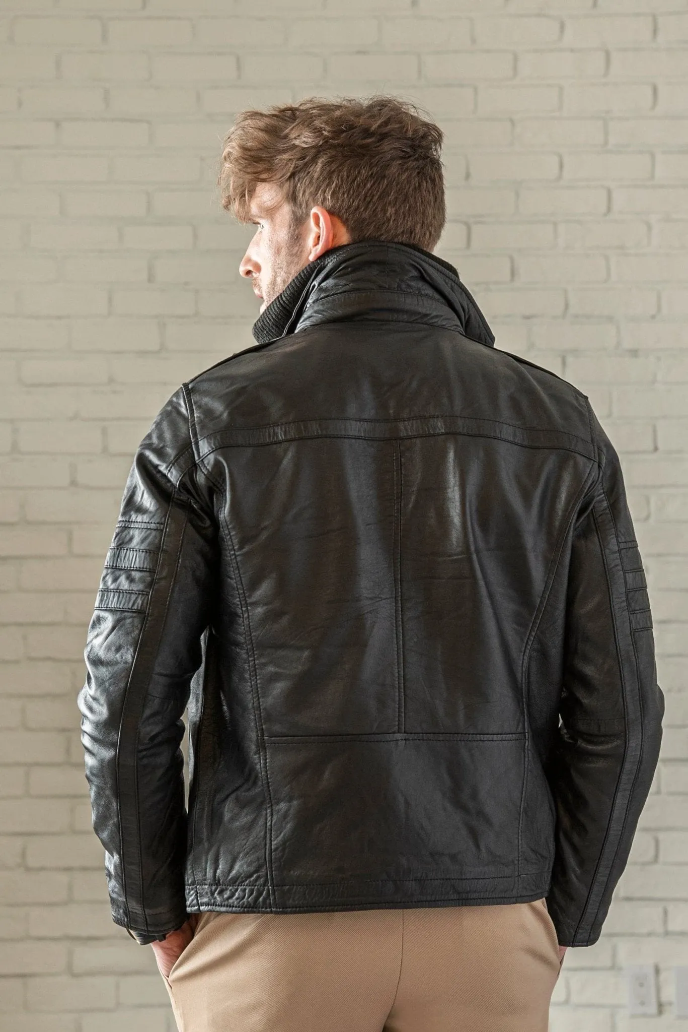 Removable Collar Leather Jacket