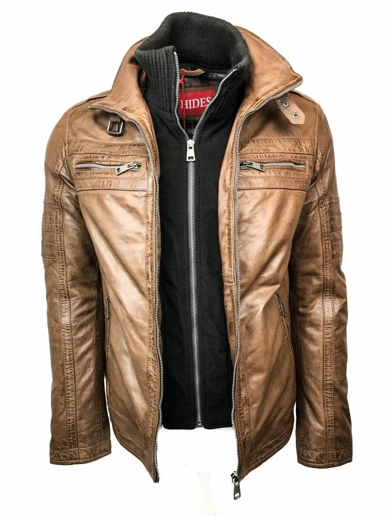 Removable Collar Leather Jacket