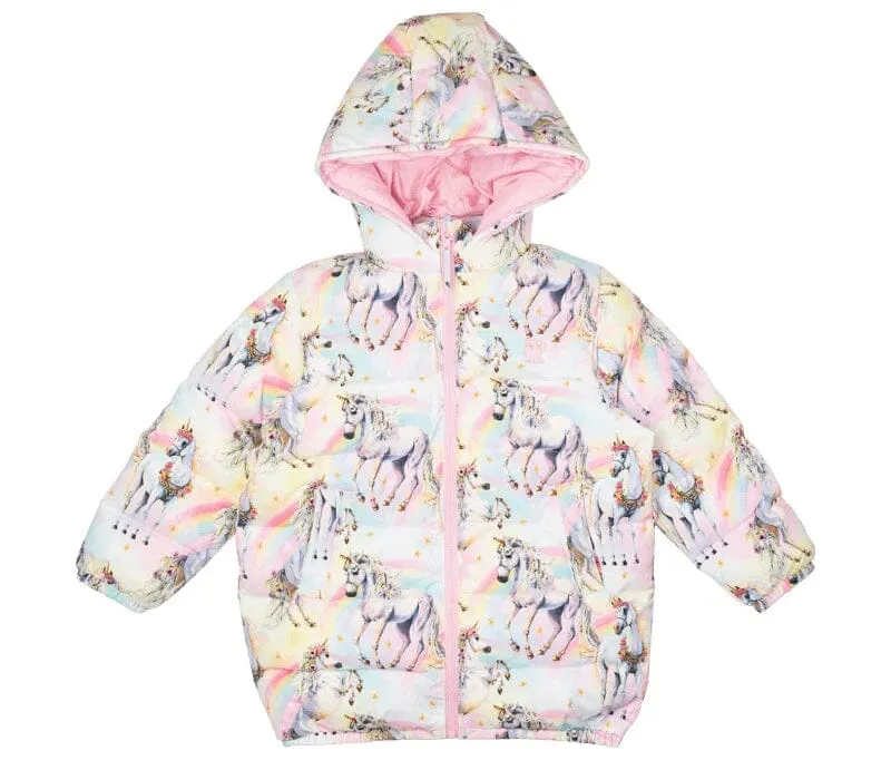 Rock Your Kid - ROCK YOUR BABY SORBET UNICORN LONG HOODED PUFFER JACKET