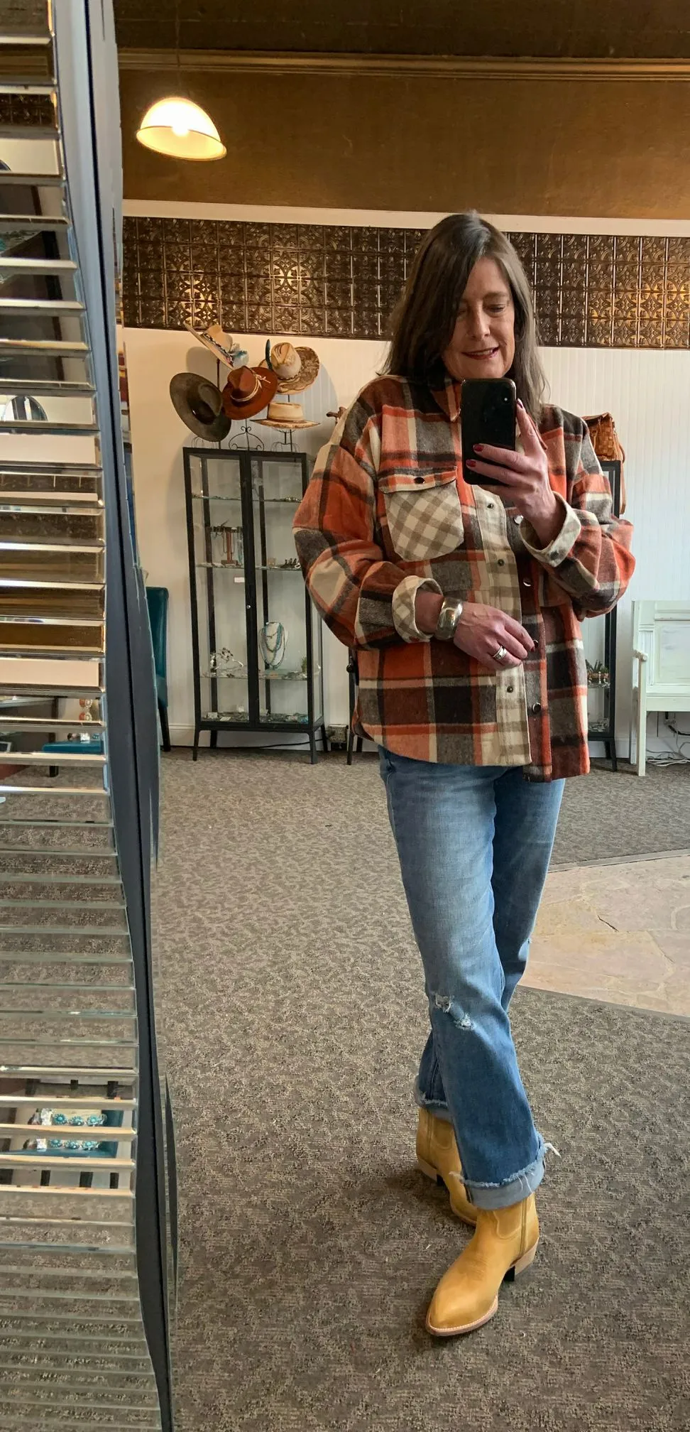 Rust Mixed Plaid Shacket - Small to 2X