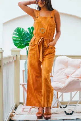 Seaside Stroll Striped Jumpsuit - Rust