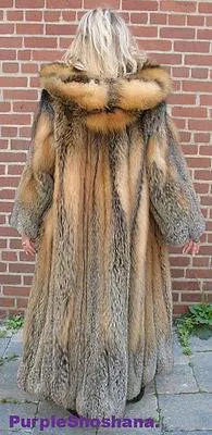 Sensational Hooded Solid Multi Color Cross Fox Canadian Fur Coat 80" Sweep M/L