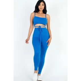 Solid Tie Front Cut Out Jumpsuit