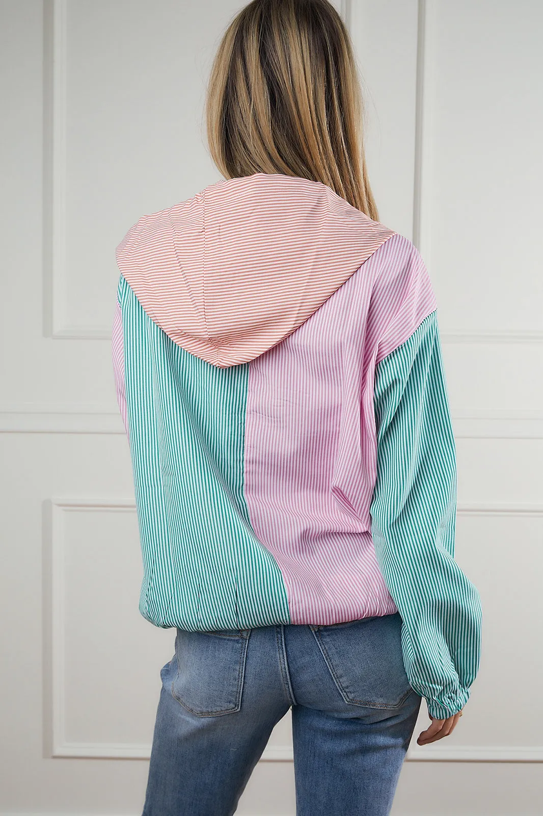 Colorful Stripe Block Zip-Up Hoodie