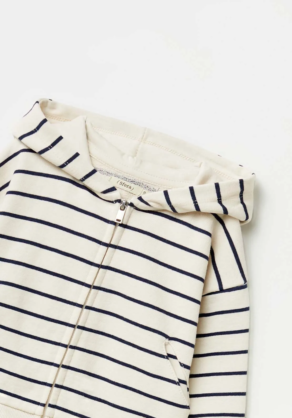 Striped Hoodie With Zip - Cream