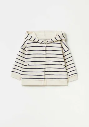 Striped Hoodie With Zip - Cream