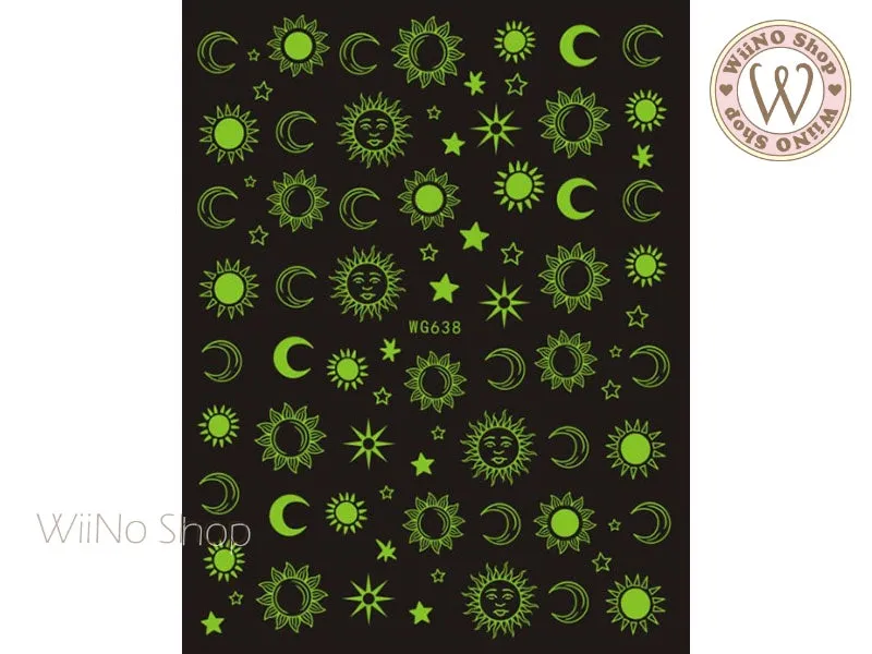 Sun Moon Stars Glow in the Dark Adhesive Nail Art Sticker - 1 pc (WG638GD)