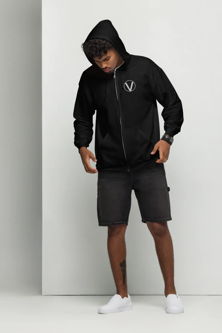 V Symbol Unisex zip hoodie - Embroidery