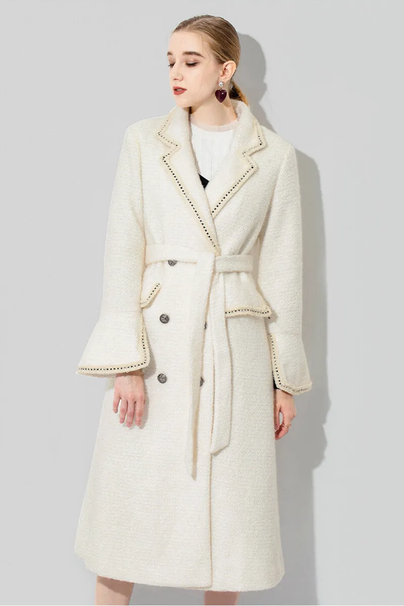 Vanessa Ivory Tweed Thick Wool Blend Double Breasted Coat