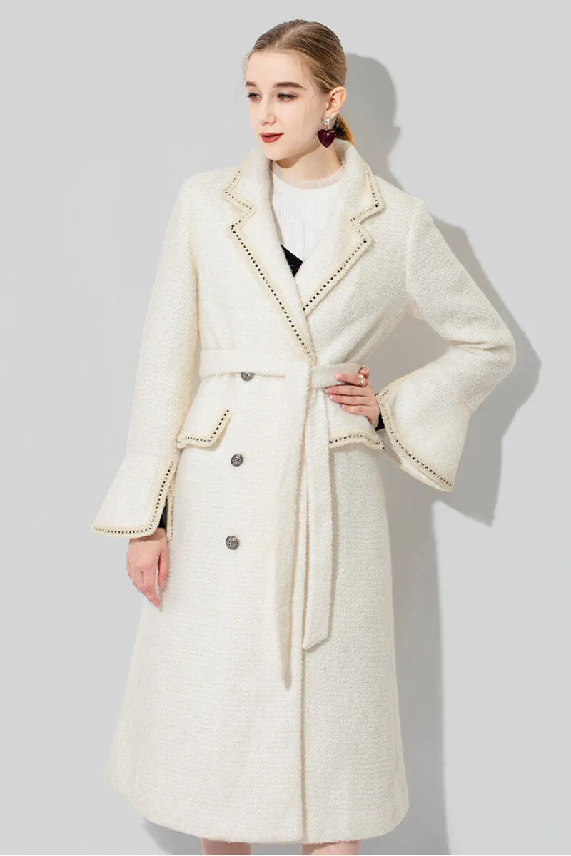 Vanessa Ivory Tweed Thick Wool Blend Double Breasted Coat