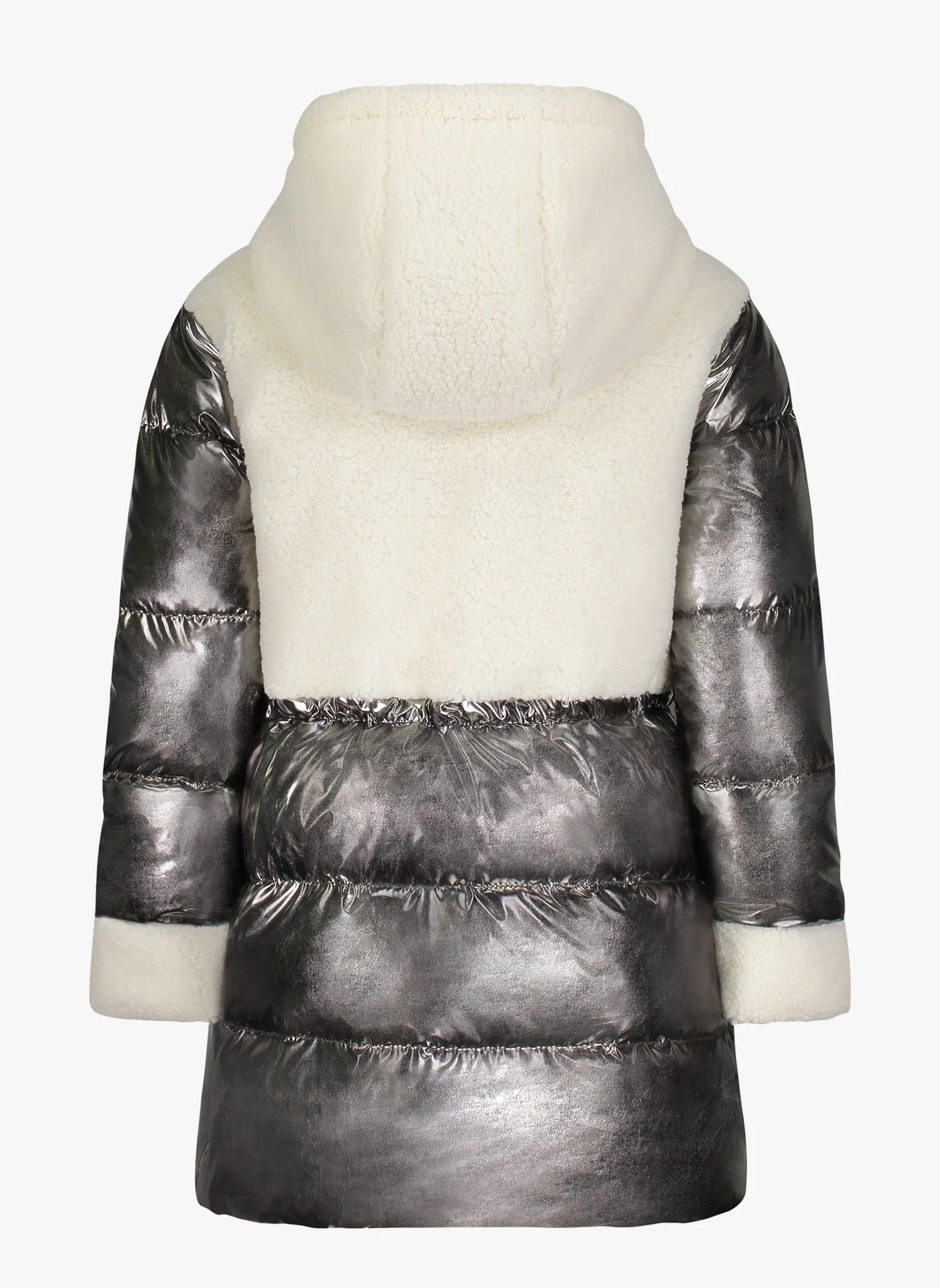 Vierra Rose Toda Faux Shearling Combo Coat in Metallic Dark Grey/White