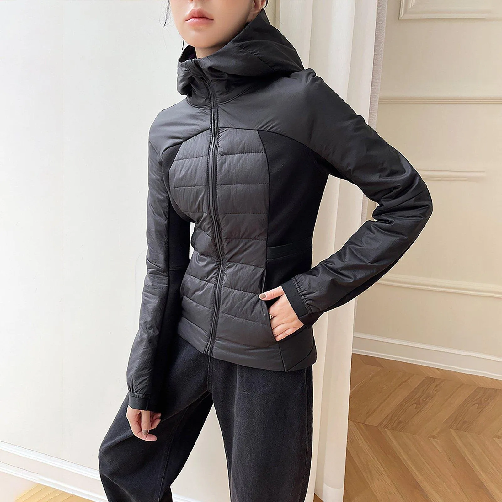 Women Hooded Down Puffer Jacket,Hooded Down Coat,Quilted down jacket,Warm Lightweight Down Coat,Warm Puffy Coat,Black Down Jacket,Gray Coat