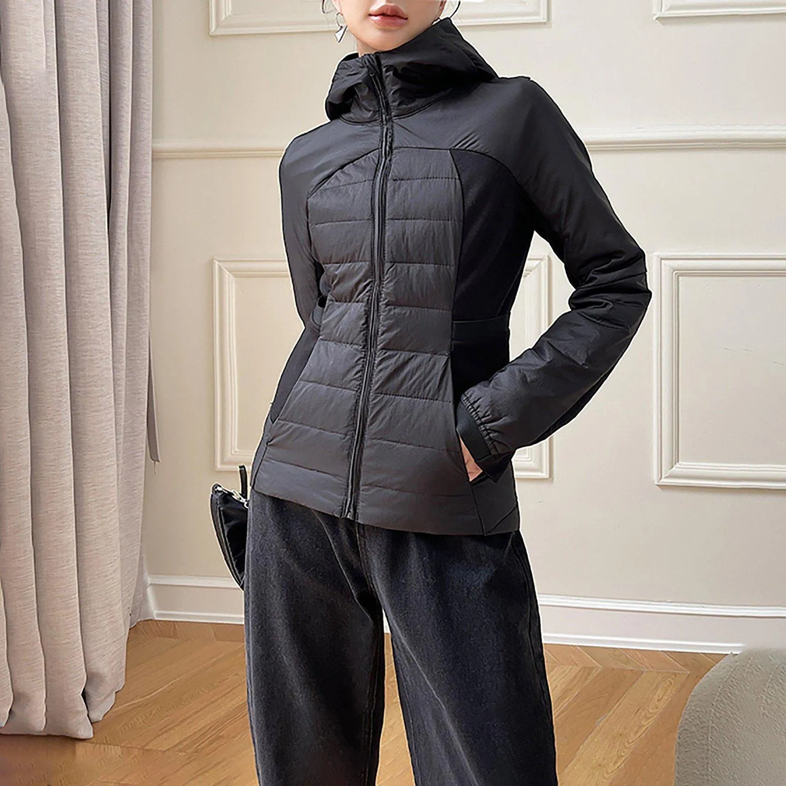 Women Hooded Down Puffer Jacket,Hooded Down Coat,Quilted down jacket,Warm Lightweight Down Coat,Warm Puffy Coat,Black Down Jacket,Gray Coat