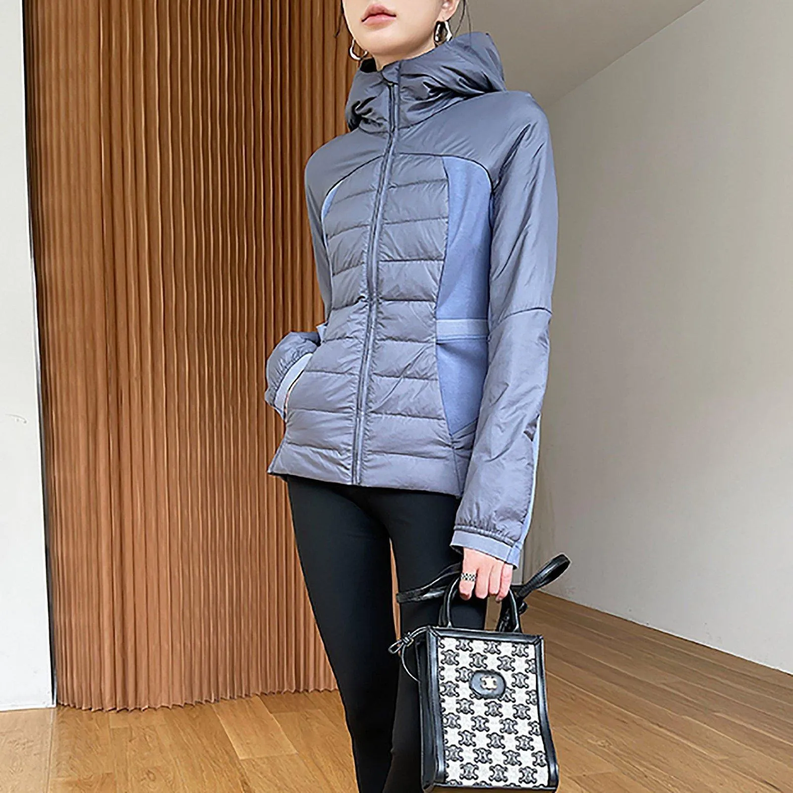 Women Hooded Down Puffer Jacket,Hooded Down Coat,Quilted down jacket,Warm Lightweight Down Coat,Warm Puffy Coat,Black Down Jacket,Gray Coat