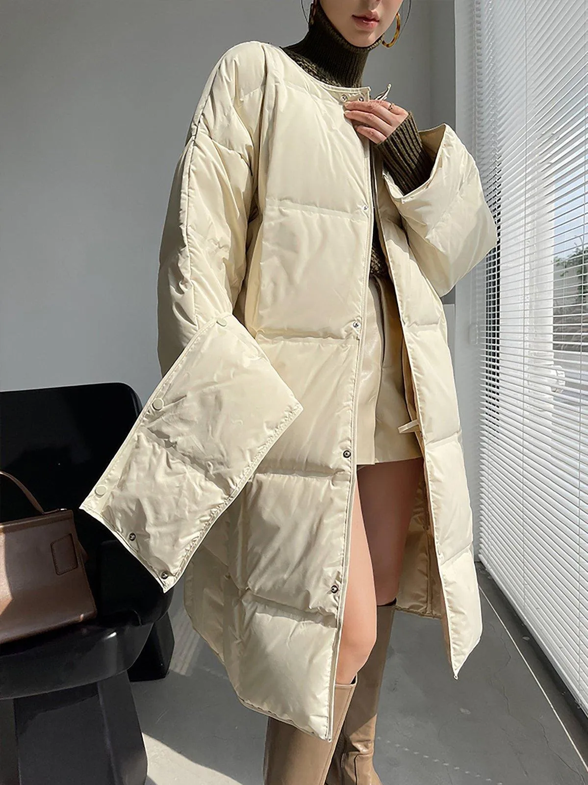 Women Ivory long down coat,Free Size Down Puffer Coat,Oversize down coat,Warm Puffy Coat,Black Long Down Jacket,Warm Winter Coat,Outerwear