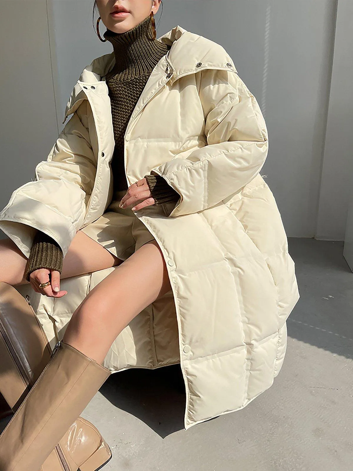 Women Ivory long down coat,Free Size Down Puffer Coat,Oversize down coat,Warm Puffy Coat,Black Long Down Jacket,Warm Winter Coat,Outerwear