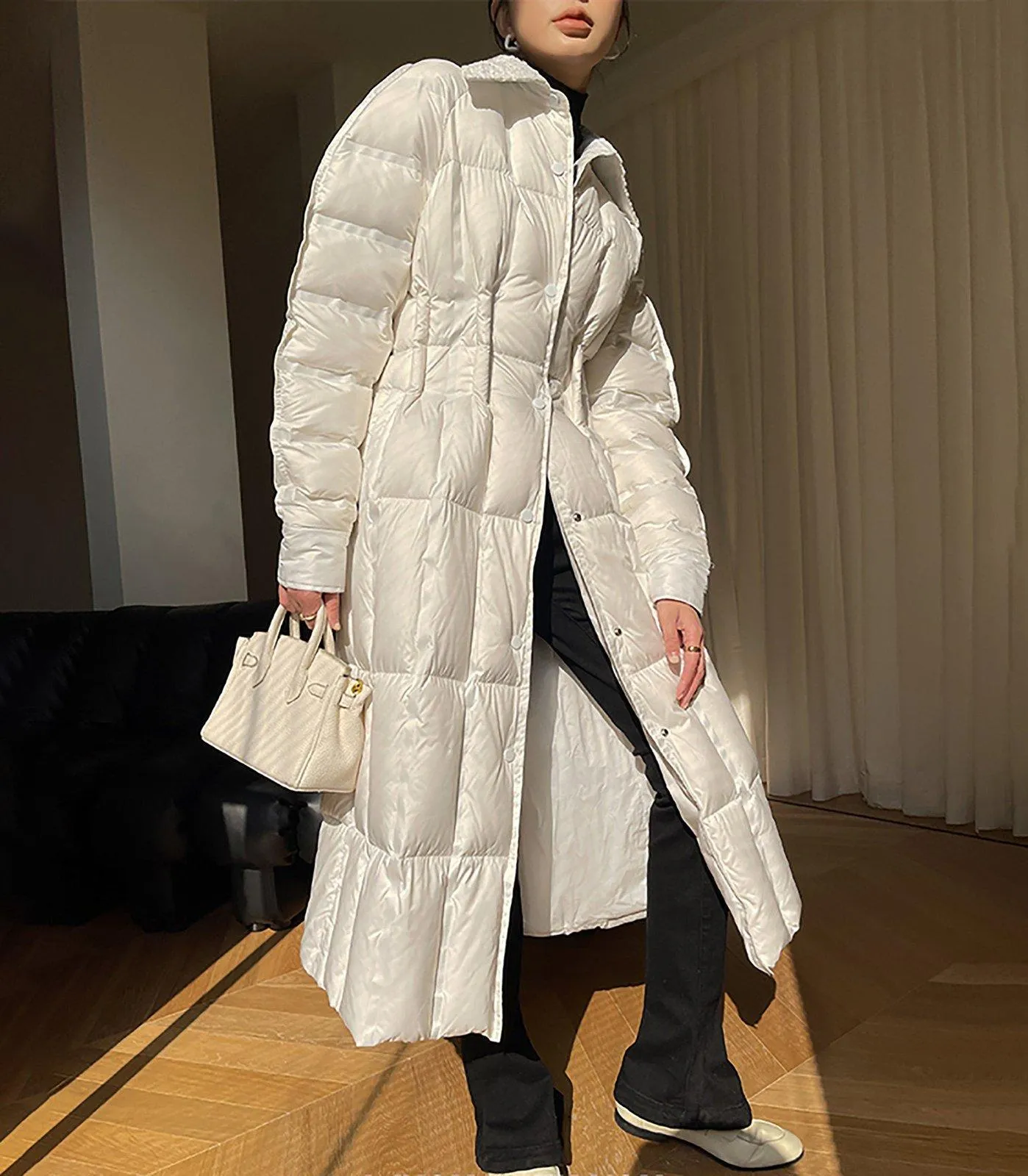 Women Long Down Coat,White Fitted Down Puffer Coat,Quilted Down Parka Coat,White Puffer Coat,Thicken Down Coat,Warm Puffy Coat,Winter Parkas