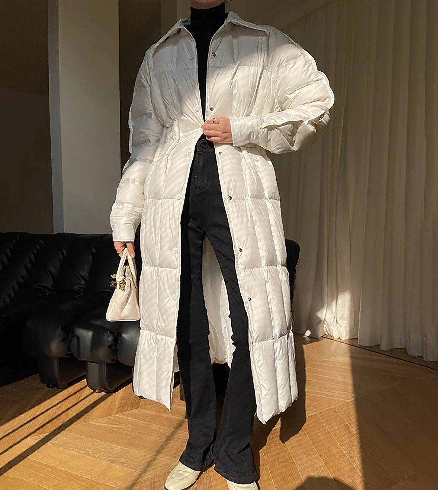 Women Long Down Coat,White Fitted Down Puffer Coat,Quilted Down Parka Coat,White Puffer Coat,Thicken Down Coat,Warm Puffy Coat,Winter Parkas