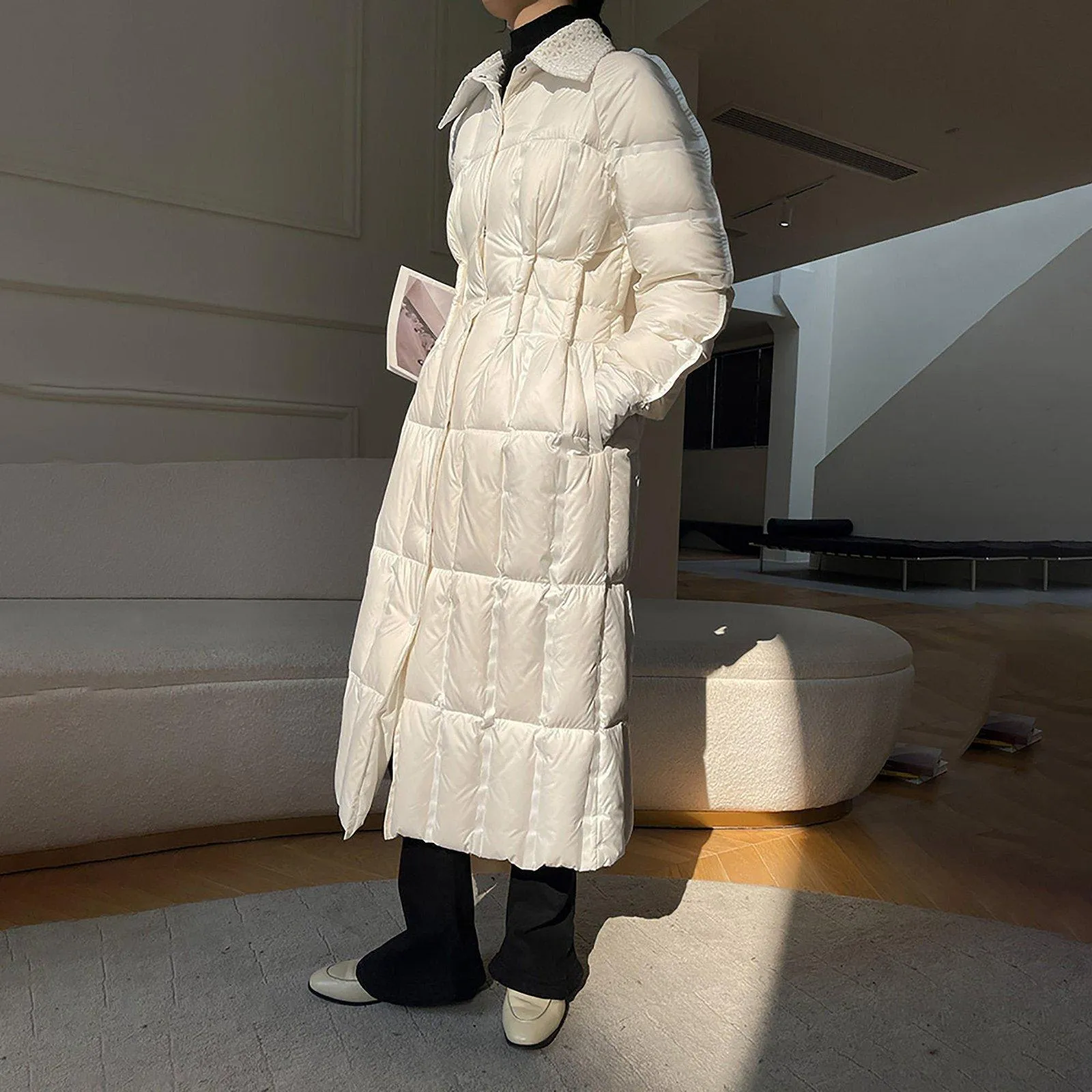 Women Long Down Coat,White Fitted Down Puffer Coat,Quilted Down Parka Coat,White Puffer Coat,Thicken Down Coat,Warm Puffy Coat,Winter Parkas