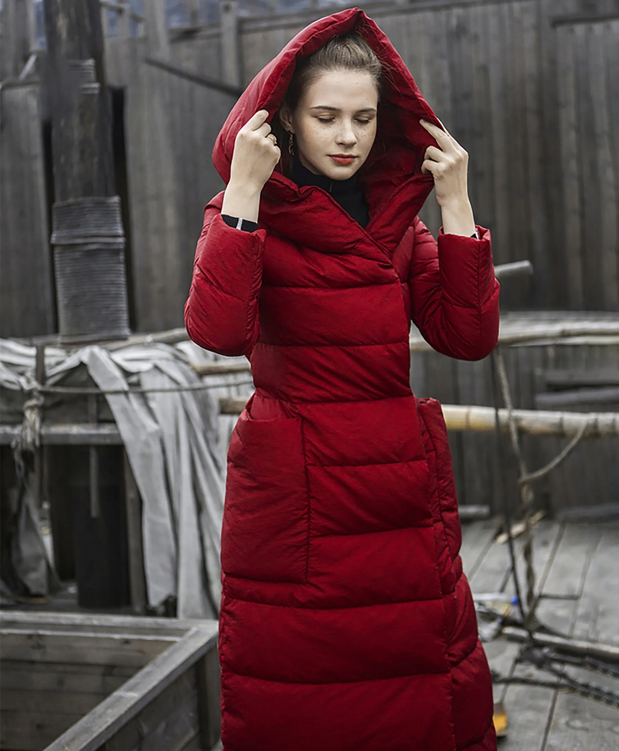 Women Long Hooded Down Coat,Blue Down Puffer Coat,Red Long Down Jacket,Black Long Down Coat,Warm Winter Coat,Thicken Down Parka Coat Jacket