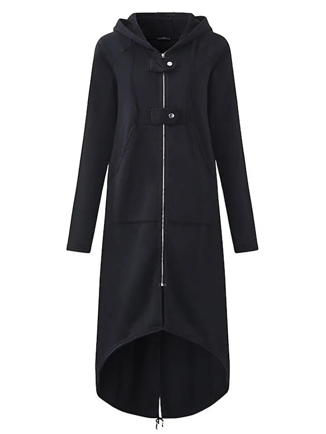 Women's Hooded Windproof Trench Coat with Zippered Pockets