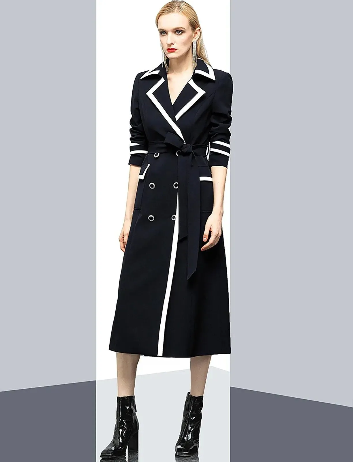 Yilia Double Breasted Belted Long Trench Coat