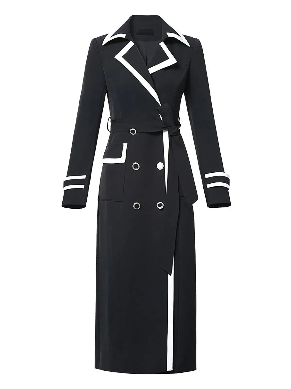 Yilia Double Breasted Belted Long Trench Coat