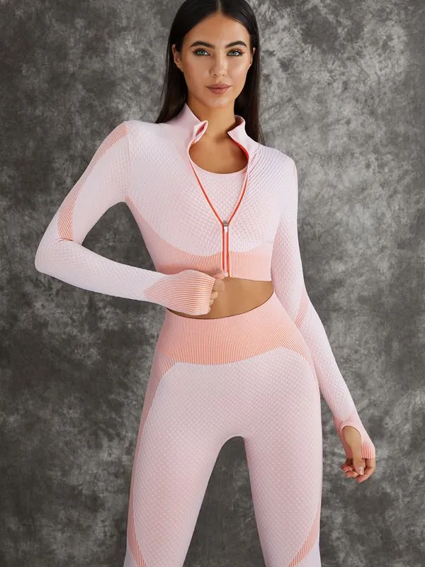 ZASUWA Female 3 Pieces Long Sleeve Zippers Fitness Sportswear