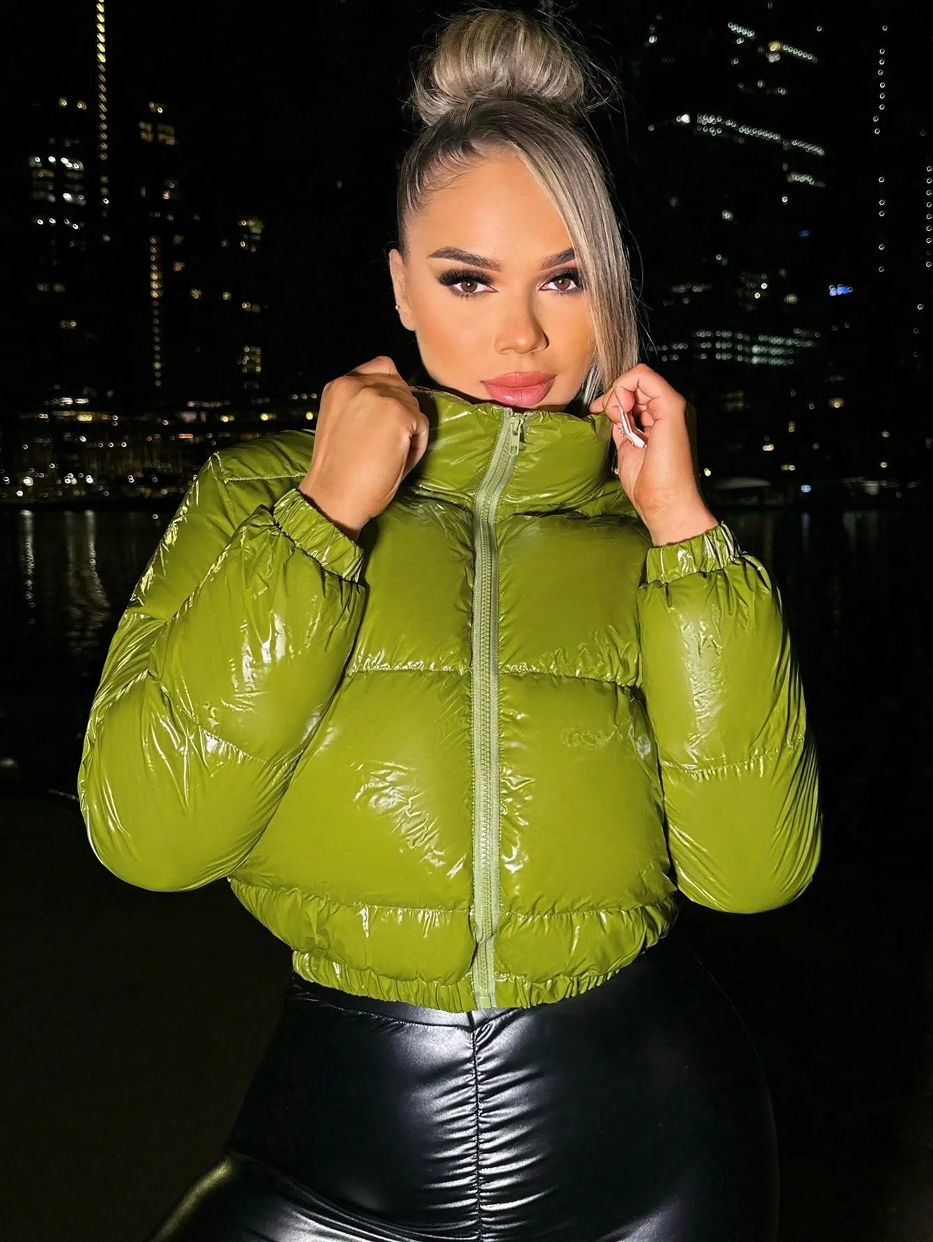 Zipper Crop Puffer Coat